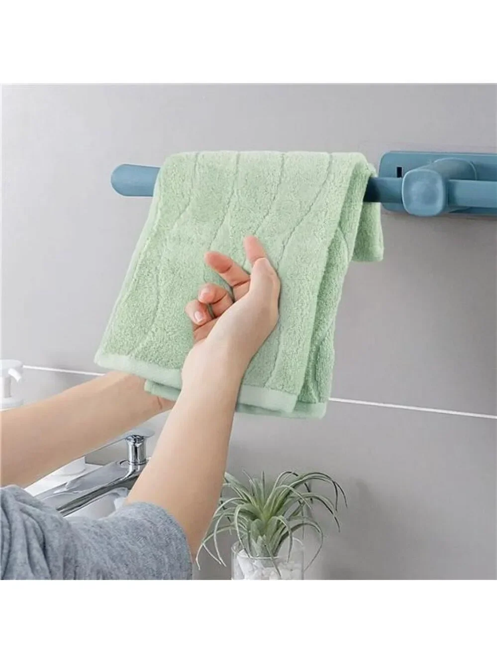Cotton hand towels set of 2 soft absorbent sage green striped bathroom guest